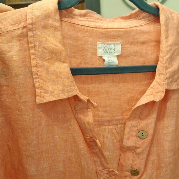 Sigrid Olsen Salmon-Pink 100% Linen Roll-Tab Tunic - Picture 5 of 7